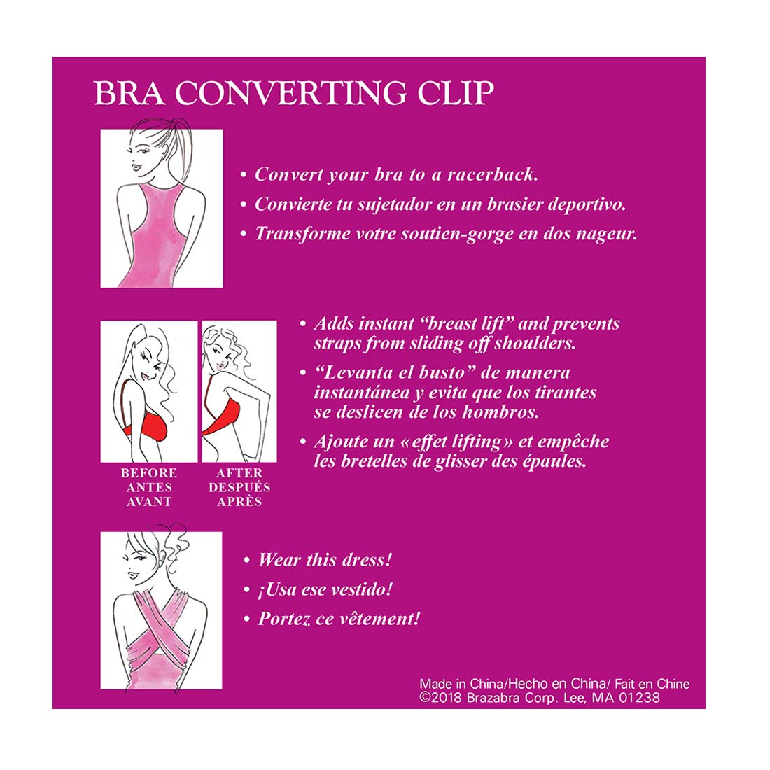 Braza Bra Converter Clip and Strap Holder - 3 Pieces - Beige, Black, Clear - Image 3